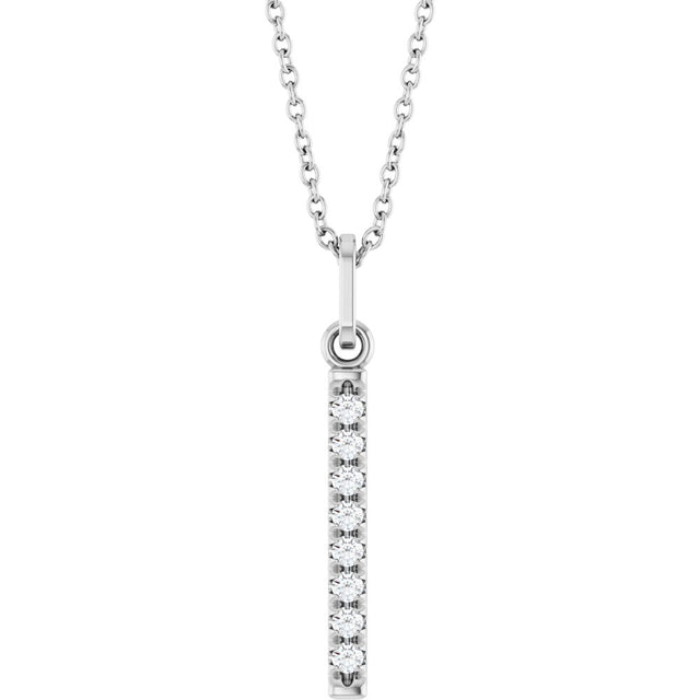 14K White Gold 1/8 CTW Natural Diamond Bar 16-18" Necklace