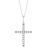 14K White Gold 3/4 CTW Lab-Grown Diamond French-Set Cross 16-18" Necklace