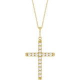 14K Yellow Gold 3/4 CTW Natural Diamond French-Set Cross 16-18" Necklace