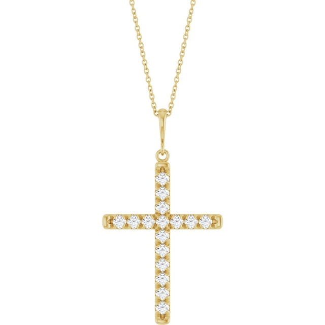 14K Yellow Gold 3/4 CTW Natural Diamond French-Set Cross 16-18" Necklace
