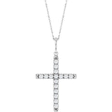 14K White Gold 3/4 CTW Lab-Grown Diamond French-Set Cross 16-18" Necklace
