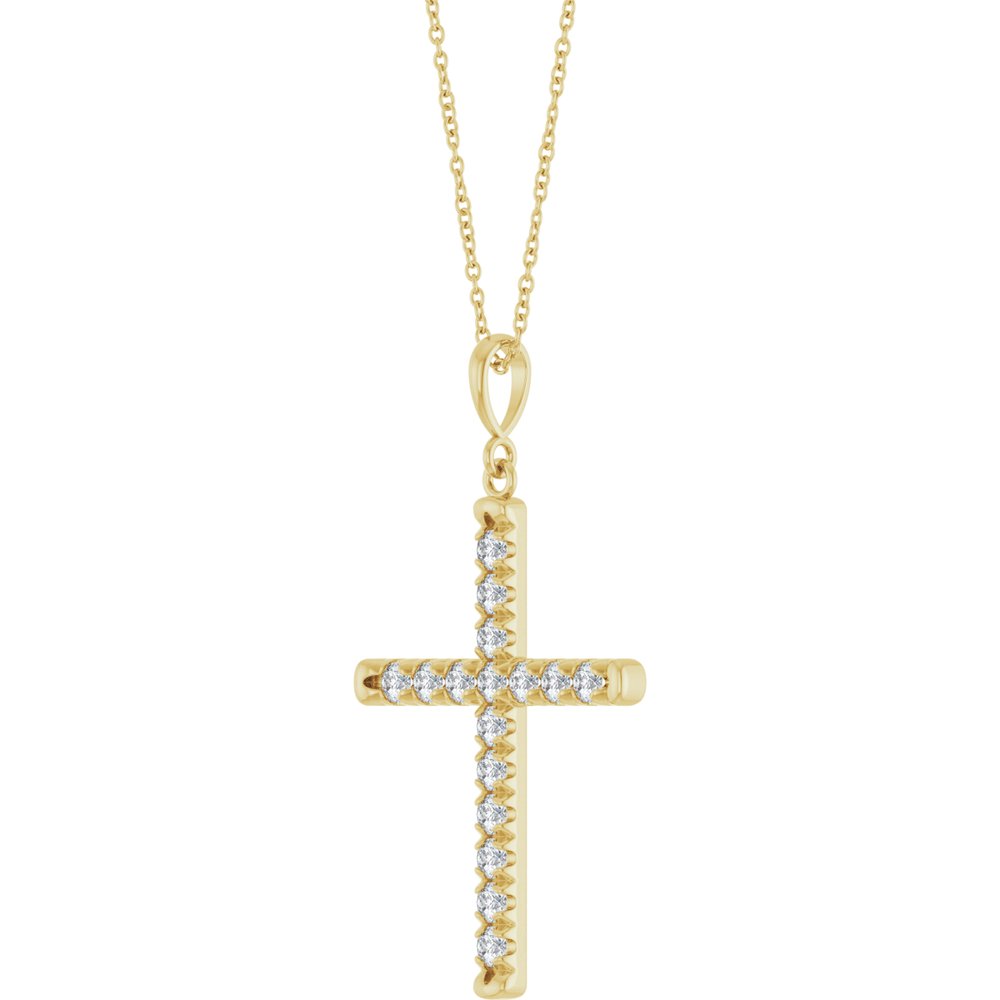 14K Yellow Gold 3/4 CTW Natural Diamond French-Set Cross 16-18" Necklace