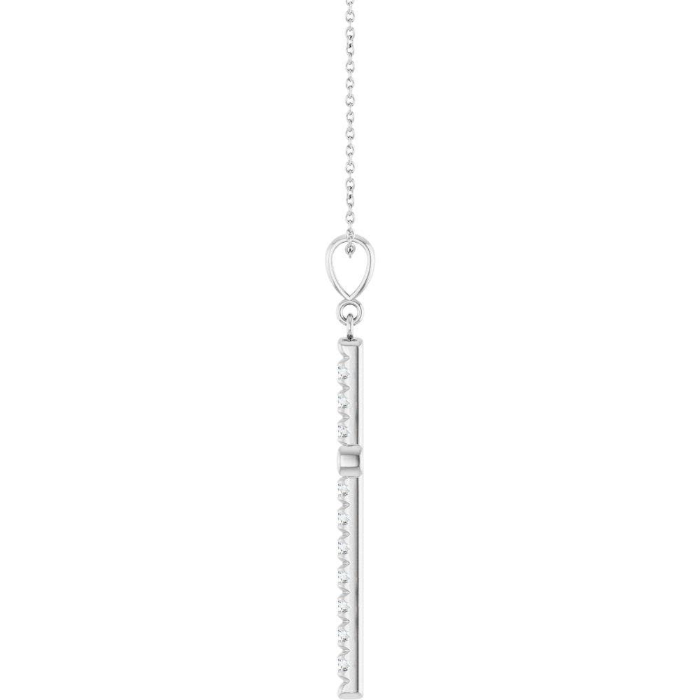 14K White Gold 1 CTW Lab-Grown Diamond French-Set Cross 16-18" Necklace