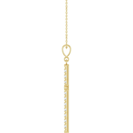 14K Yellow Gold 1 CTW Lab-Grown Diamond French-Set Cross 16-18" Necklace