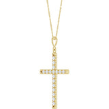 14K Yellow Gold 1 CTW Lab-Grown Diamond French-Set Cross 16-18" Necklace