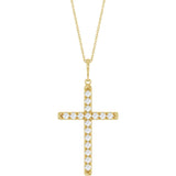 14K Yellow Gold 1 CTW Lab-Grown Diamond French-Set Cross 16-18" Necklace