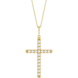 14K Yellow Gold 1 CTW Lab-Grown Diamond French-Set Cross 16-18" Necklace
