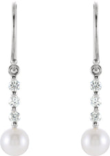 14K White Gold Cultured White Freshwater Pearl & 1/4 CTW Natural Diamond Earrings