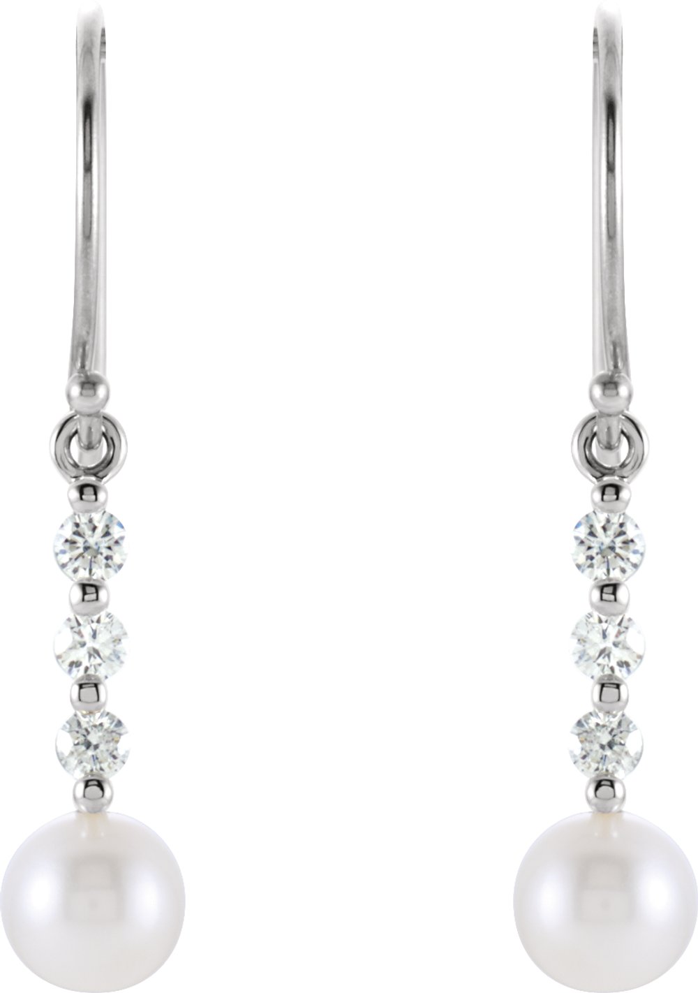14K White Gold Cultured White Freshwater Pearl & 1/4 CTW Natural Diamond Earrings