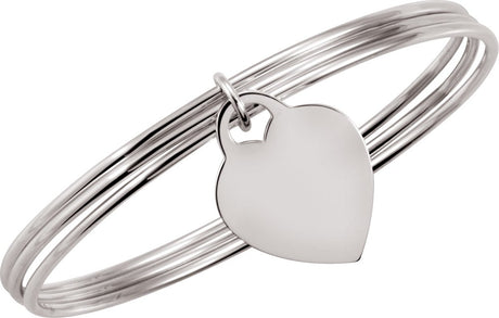 Sterling Silver Heart Charm Bangle 8" Bracelet