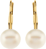 14K Yellow Gold Cultured White Freshwater Pearl Lever Back Earrings