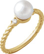 14K Yellow Gold Cultured White Akoya Pearl & .06 CTW Natural Diamond Rope Ring