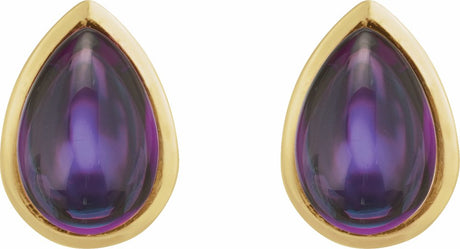 14K Yellow Gold Natural Amethyst Cabochon Earrings