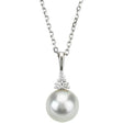 14K White Cultured White Freshwater Pearl & .06 CTW Natural Diamond 18" Necklace  