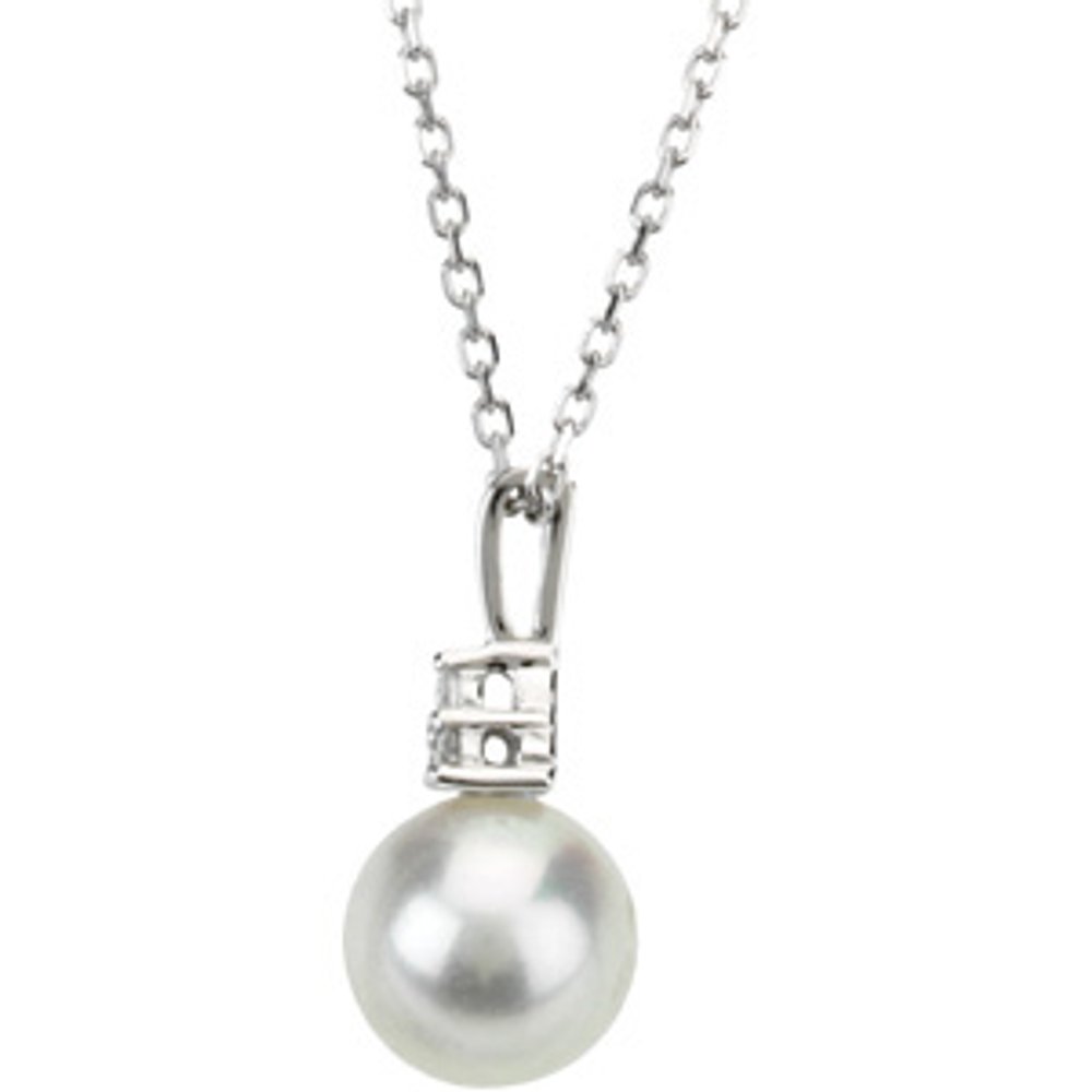 14K White Cultured White Freshwater Pearl & .06 CTW Natural Diamond 18" Necklace