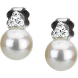 14K White Gold Cultured White Freshwater Pearl &  1/10 CTW Natural Diamond Earrings