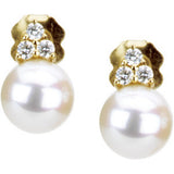 14K Yellow Gold Cultured White Freshwater Pearl & 1/10 CTW Natural Diamond Earrings