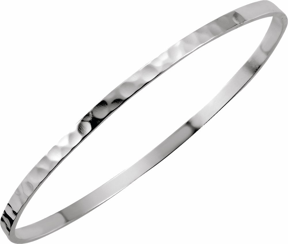 Sterling Silver 3.25 mm Hammered Bangle 8" Bracelet