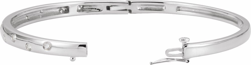 14K White Gold 1/2 CTW Natural Diamond Bangle 6 3/4" Bracelet