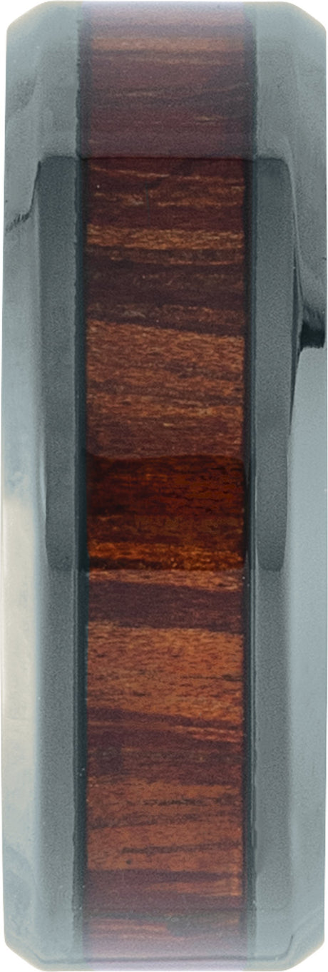 Black Titanium 8 mm Beveled-Edge Golden Pineapple Wood Inlay Comfort-Fit Band