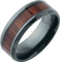 Black Titanium 8 mm Beveled-Edge Golden Pineapple Wood Inlay Comfort-Fit Band Size 7.5