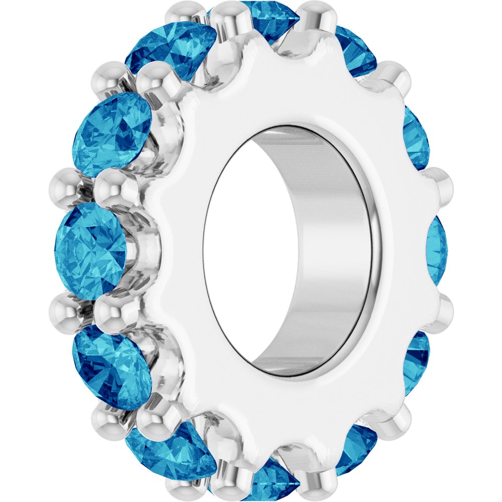14K White Gold Natural Blue Zircon Spacer Charm/Pendant