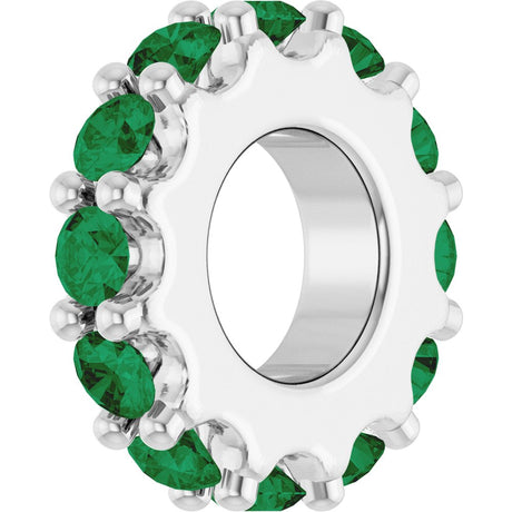 14K White Gold Lab-Grown Emerald Spacer Charm/Pendant