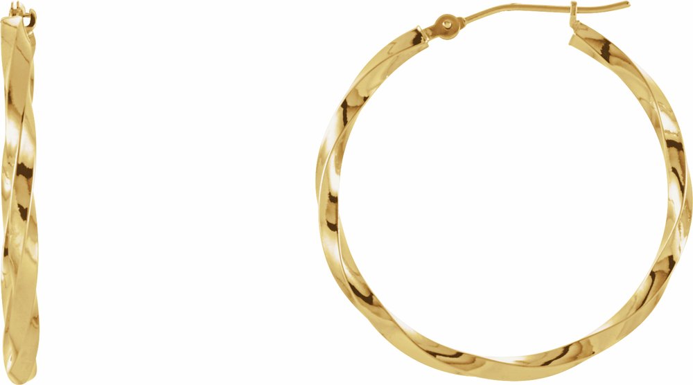 14K Yellow Twisted Tube 30 mm Hoop Earrings