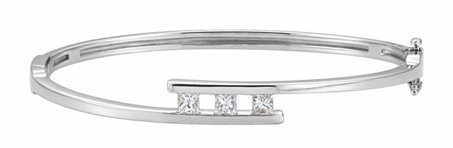 14K White Gold 5/8 CTW Natural Diamond Bangle 6 1/2" Bracelet   
