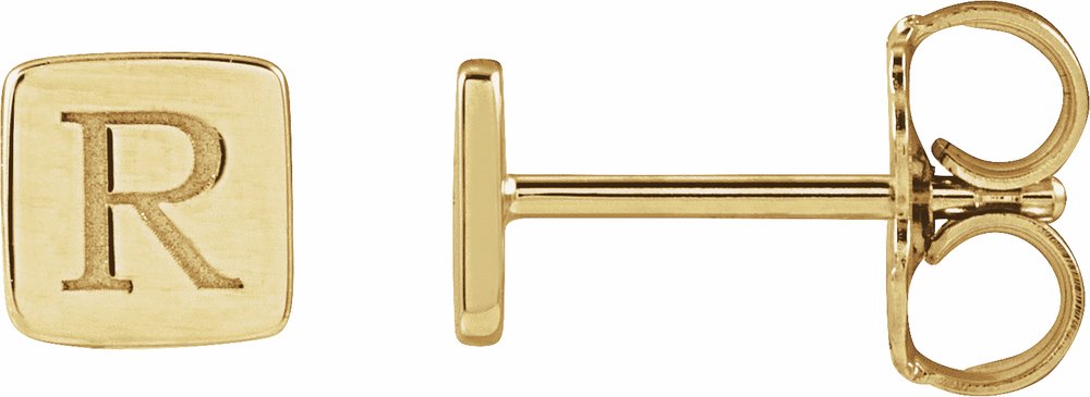 14K Yellow Gold 5 mm Engravable Geometric Stud Earrings