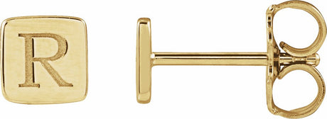 14K Yellow Gold 5 mm Engravable Geometric Stud Earrings