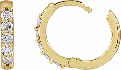 14K Yellow Gold 1/4 CTW Natural Diamond Hinged 12.5 mm Hoop Earrings