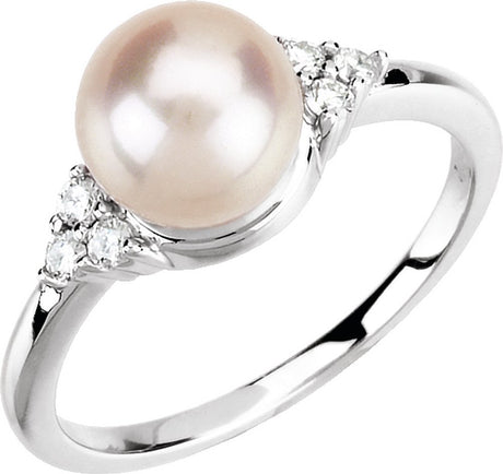 14K White Gold 7.5-8 mm Cultured Freshwater White Pearl & 1/10 CTW Natural Diamond Ring