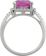 14K White Lab-Grown Pink Sapphire & .03 CTW Natural Diamond Ring