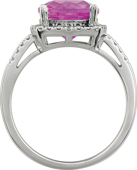 14K White Lab-Grown Pink Sapphire & .03 CTW Natural Diamond Ring