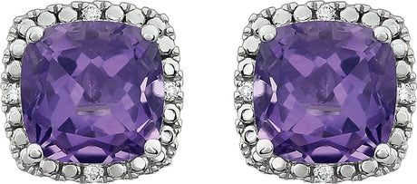 14K White Natural Amethyst & .06 CTW Natural Diamond Earrings