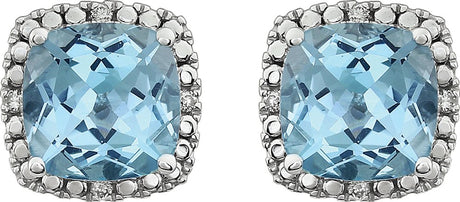 14K White Natural Sky Blue Topaz & .06 CTW Natural Diamond Earrings