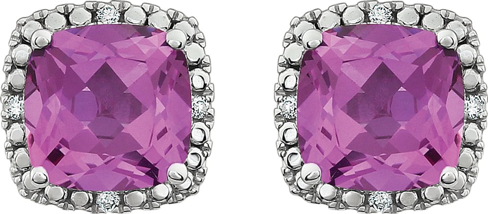 14K White Lab-Grown Pink Sapphire & .06 CTW Natural Diamond Earrings