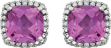 14K White Lab-Grown Pink Sapphire & .06 CTW Natural Diamond Earrings