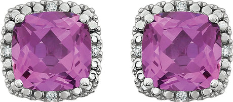 14K White Lab-Grown Pink Sapphire & .06 CTW Natural Diamond Earrings