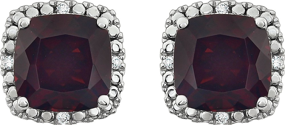 14K White Natural Mozambique Garnet & .06 CTW Natural Diamond Earrings