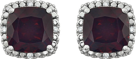 14K White Natural Mozambique Garnet & .06 CTW Natural Diamond Earrings