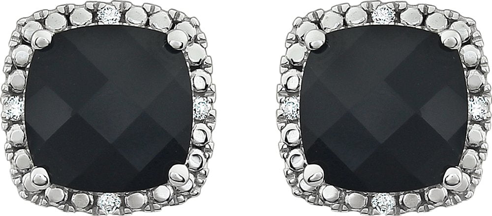 14K White Natural Black Onyx & .06 CTW Natural Diamond Earrings