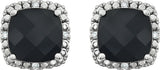 14K White Natural Black Onyx & .06 CTW Natural Diamond Earrings