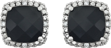 14K White Natural Black Onyx & .06 CTW Natural Diamond Earrings