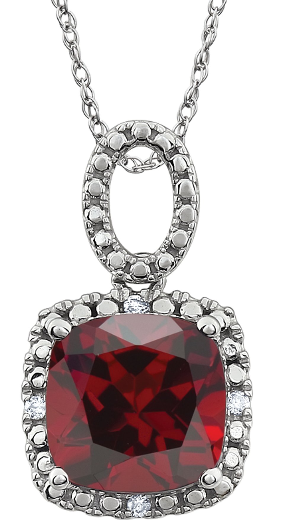 14K White Natural Mozambique Garnet & .03 CTW Natural Diamond 18" Necklace