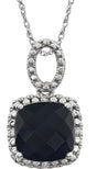 14K White Natural Black Onyx & .03 CTW Natural Diamond 18" Necklace