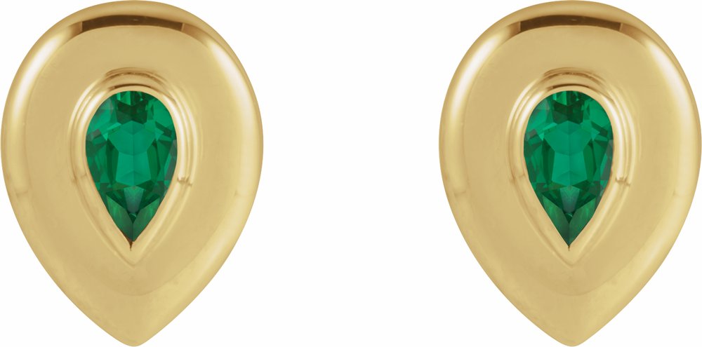 14K Yellow Gold 5x3 mm Pear Lab-Grown Emerald Stud Earrings