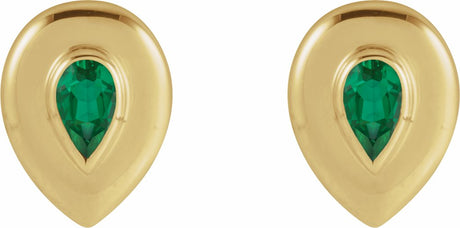 14K Yellow Gold 5x3 mm Pear Lab-Grown Emerald Stud Earrings