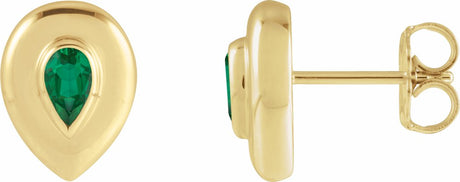 14K Yellow Gold 5x3 mm Pear Lab-Grown Emerald Stud Earrings